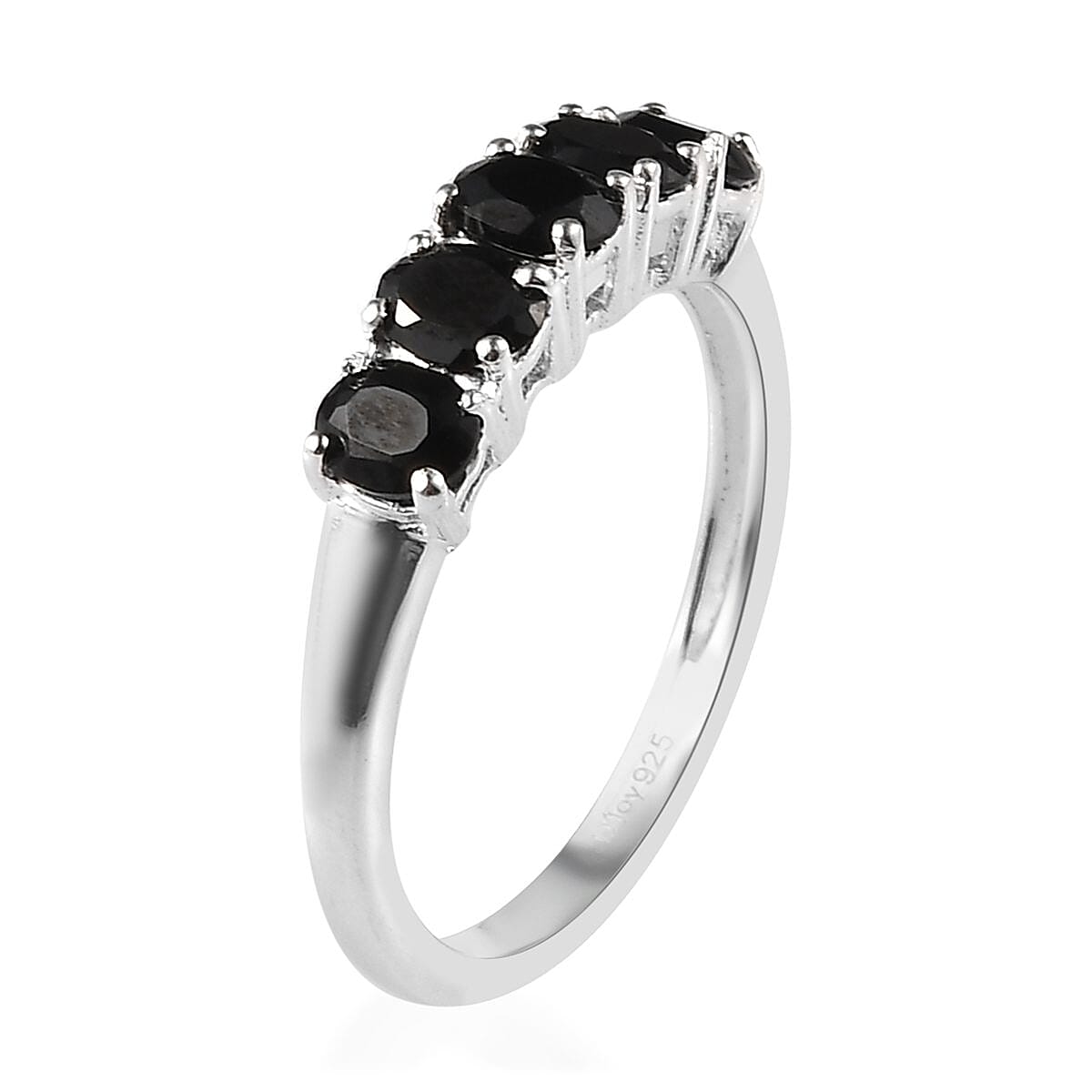 Natural Thai Black Spinel 5 Stone Ring in Sterling Silver (Size 10.0) 1.10 ctw image number 3