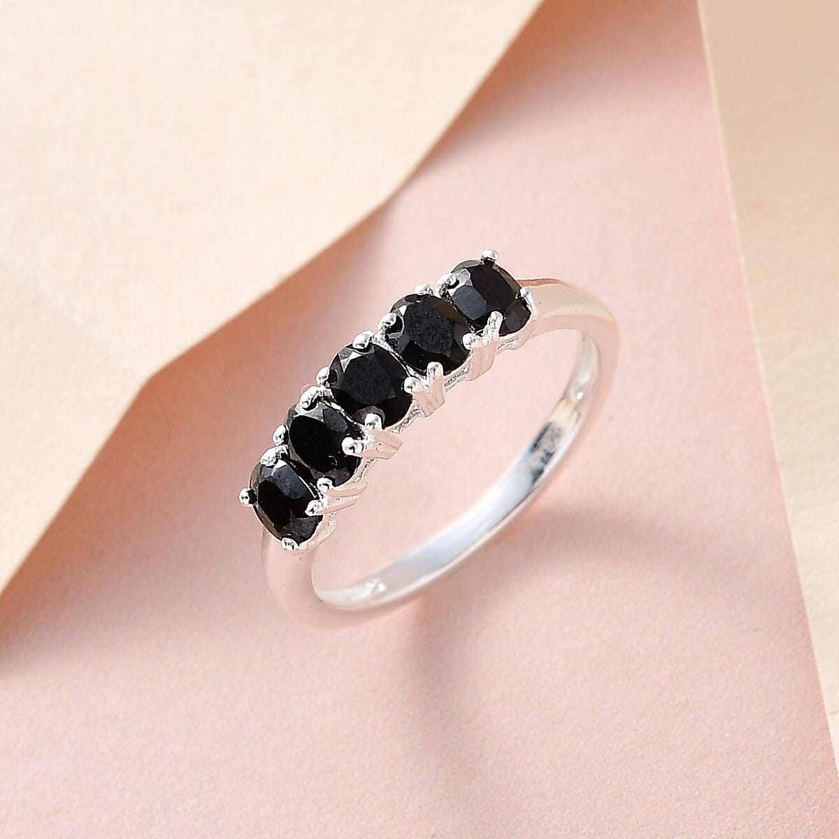 Thai Black Spinel 5 Stone Ring in Sterling Silver (Size 5.0) 1.10 ctw image number 1