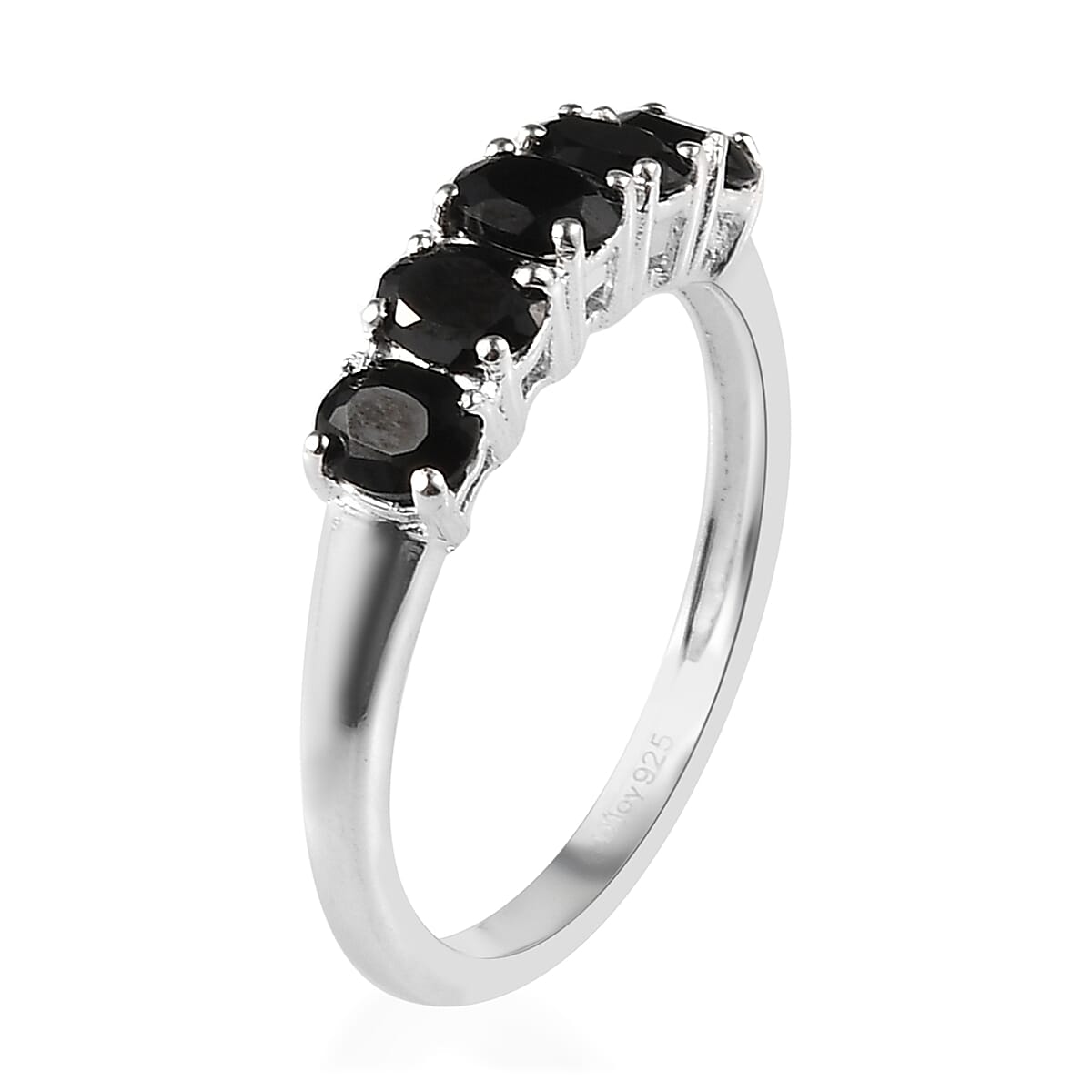 Thai Black Spinel 5 Stone Ring in Sterling Silver (Size 5.0) 1.10 ctw image number 3