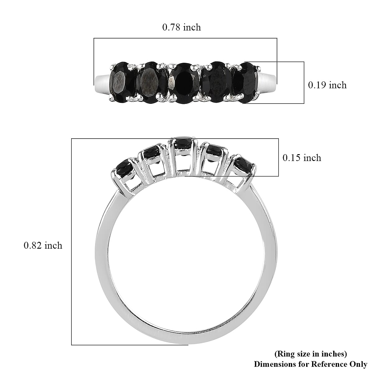 Thai Black Spinel 5 Stone Ring in Sterling Silver (Size 5.0) 1.10 ctw image number 5