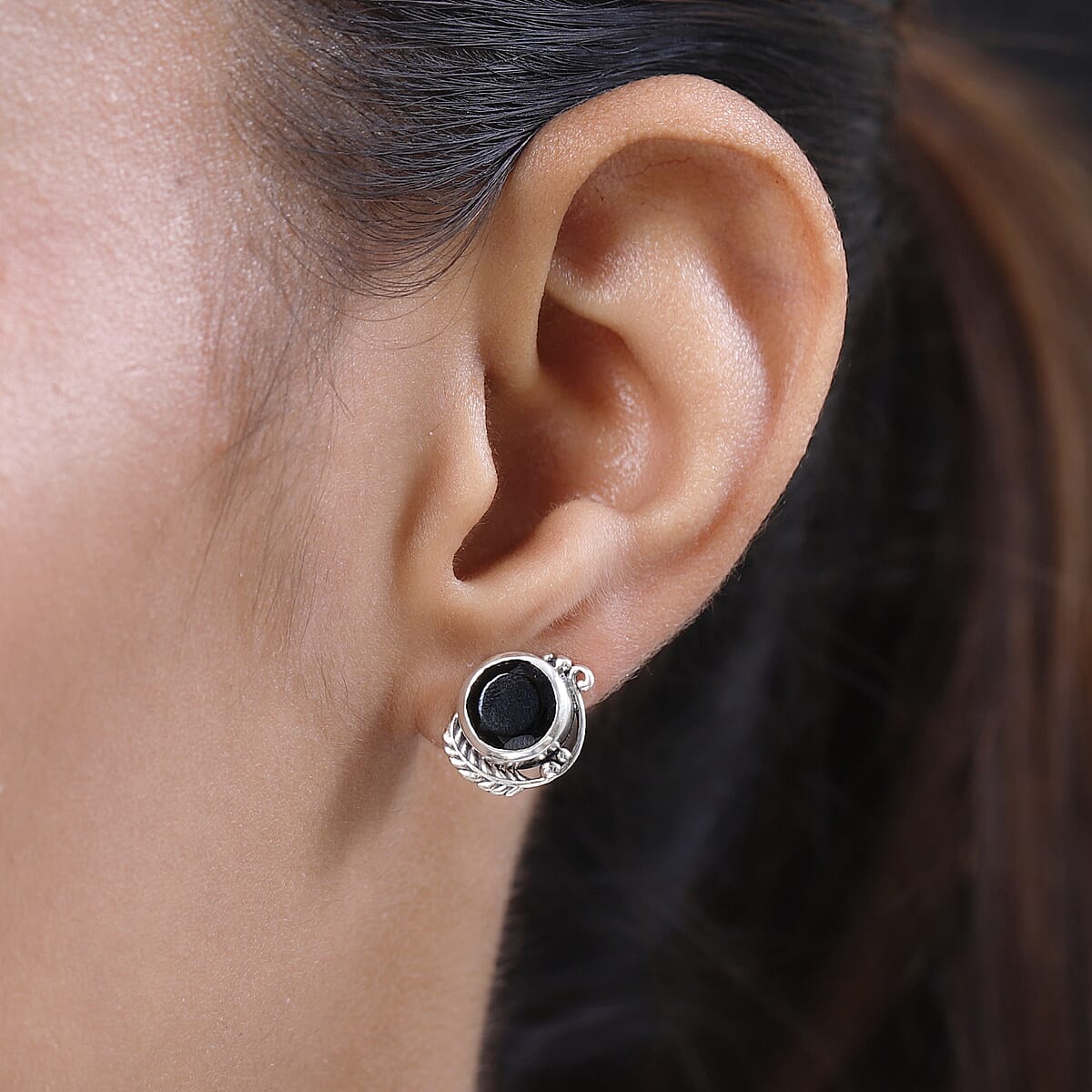 Artisan Crafted Elite Shungite Solitaire Stud Earrings in Sterling Silver 2.35 ctw image number 2