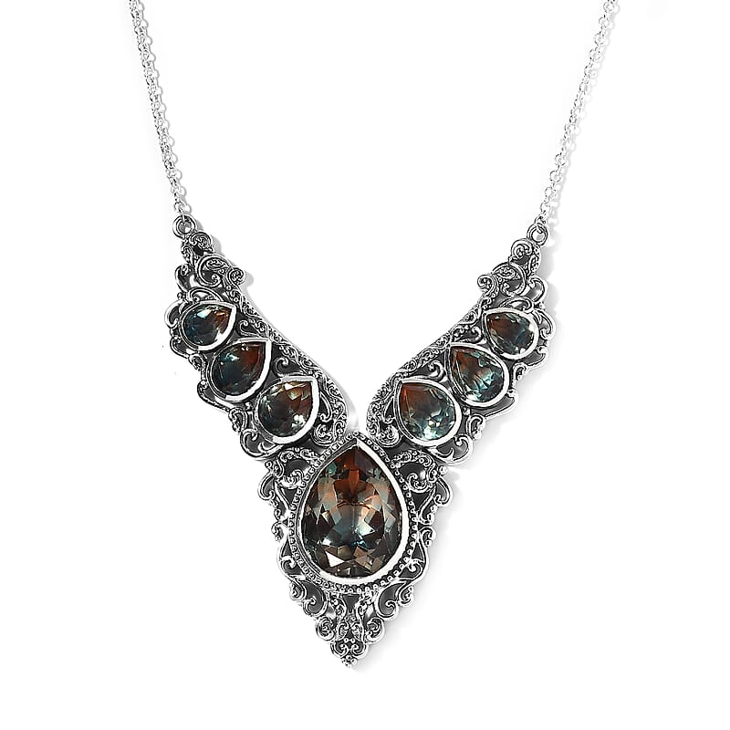 Artisan Crafted Aqua Terra Costa Quartz (Triplet) Necklace 18 Inches in Sterling Silver 30.75 ctw