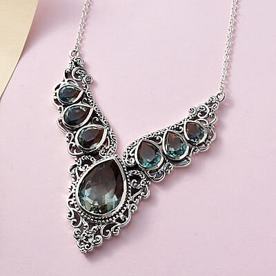 Artisan Crafted Aqua Terra Costa Quartz (Triplet) Necklace 18 Inches in Sterling Silver 30.75 ctw