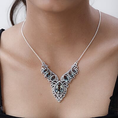 Artisan Crafted Aqua Terra Costa Quartz (Triplet) Necklace 18 Inches in Sterling Silver 30.75 ctw