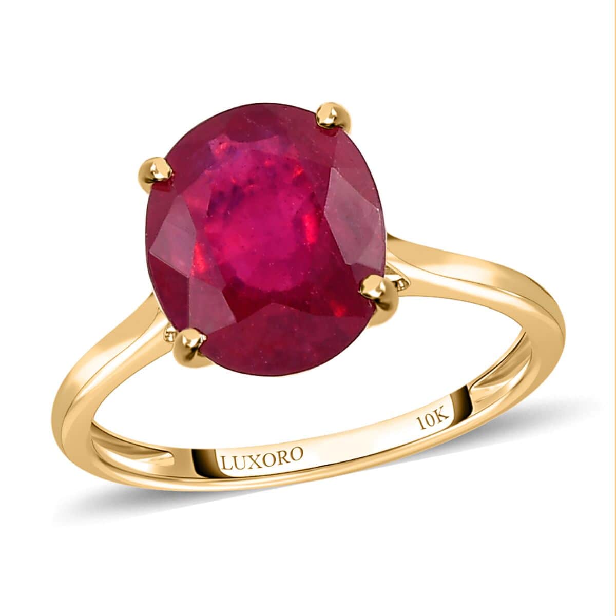 Luxoro Premium Niassa Ruby Solitaire Ring, 10K Yellow Gold Ring, Ruby Ring, Wedding Ring, Rings For Her 5.60 ctw (Size 10) image number 0