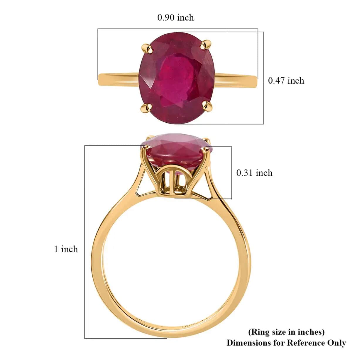 Luxoro Premium Niassa Ruby Solitaire Ring, 10K Yellow Gold Ring, Ruby Ring, Wedding Ring, Rings For Her 5.60 ctw (Size 10) image number 6