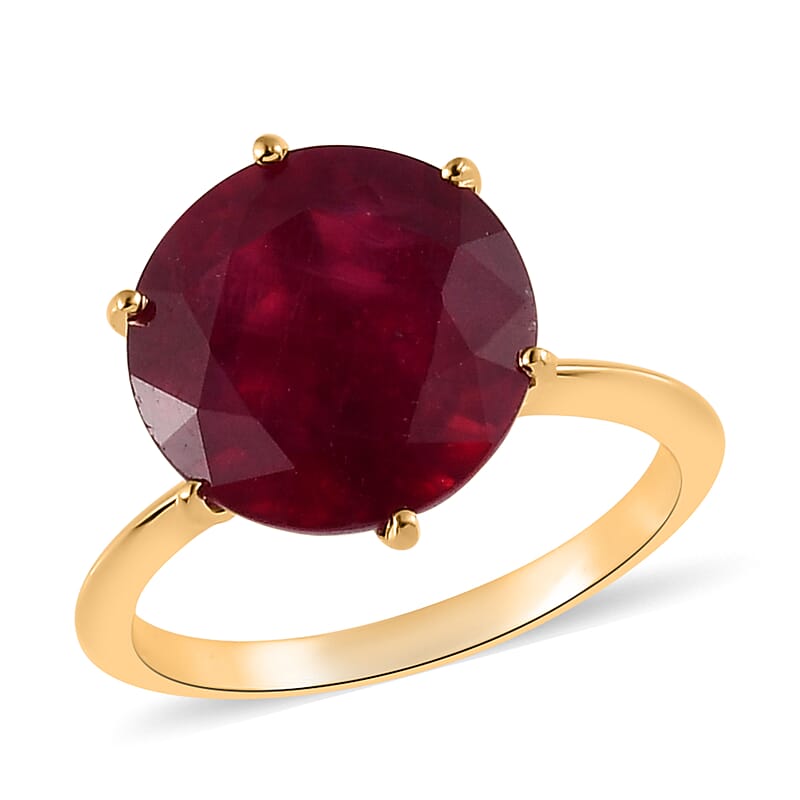 Niassa Ruby (FF) Solitaire Ring in Vermeil Yellow Gold Over Sterling Silver (Size 6.0) 9.25 ctw