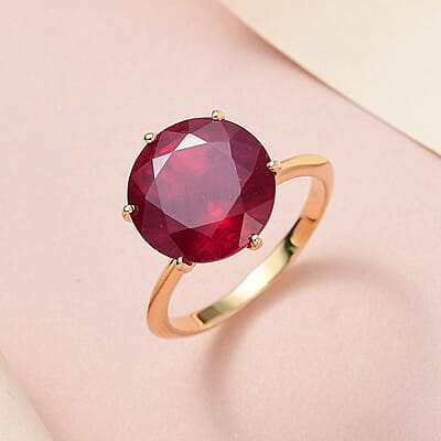 Niassa Ruby (FF) Solitaire Ring in Vermeil Yellow Gold Over Sterling Silver (Size 6.0) 9.25 ctw