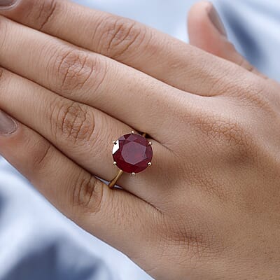 Niassa Ruby (FF) Solitaire Ring in Vermeil Yellow Gold Over Sterling Silver (Size 6.0) 9.25 ctw