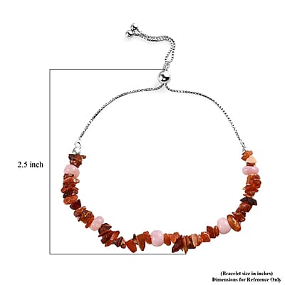 Jalisco Fire Opal and Peruvian Pink Opal Chips Bolo Bracelet in Platinum Over Sterling Silver 4.45 ctw