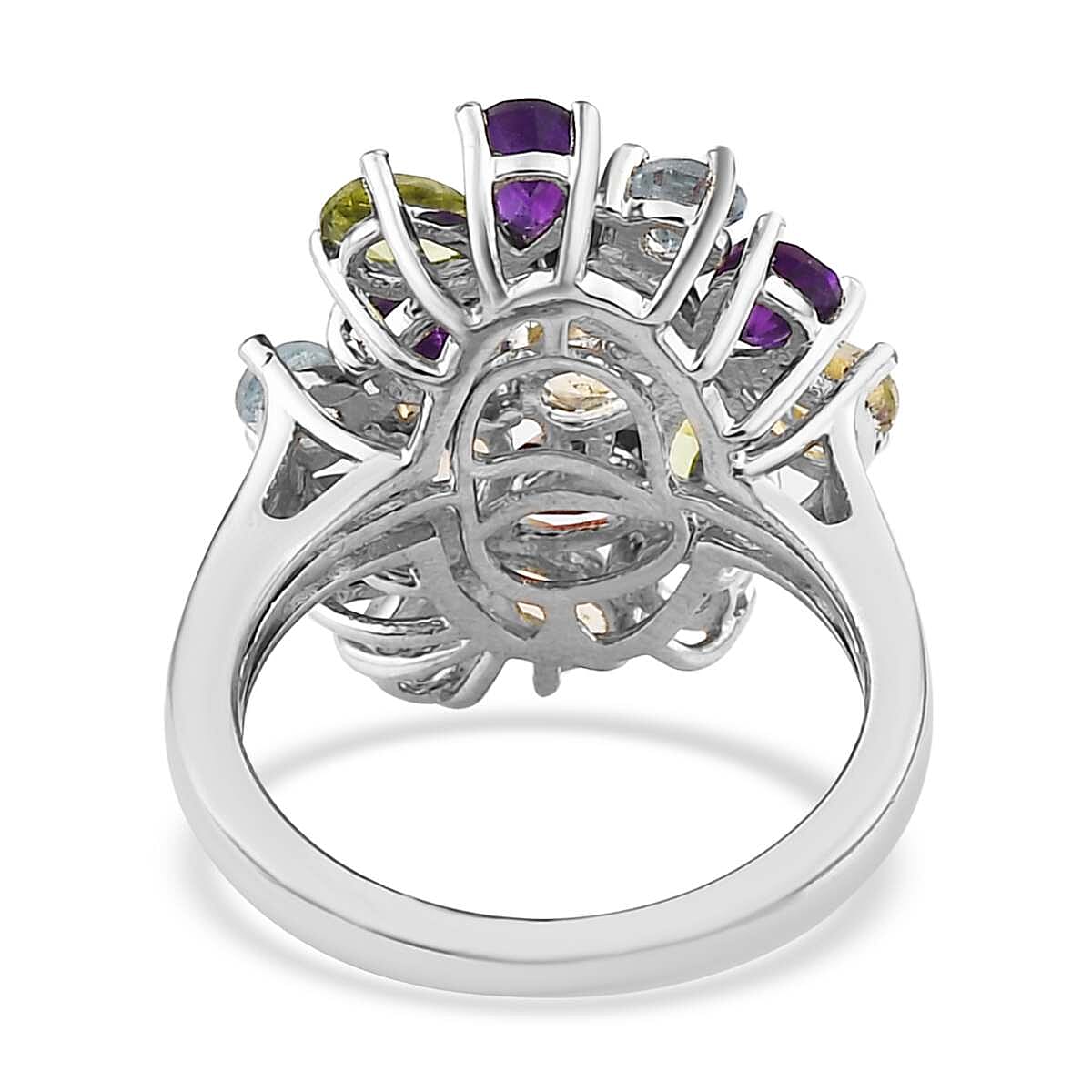 Multi Gemstone Floral Ring in Platinum Over Bronze (Size 10.0) 3.30 ctw