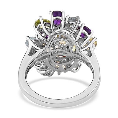 Multi Gemstone Floral Ring in Platinum Over Bronze (Size 10.0) 3.30 ctw