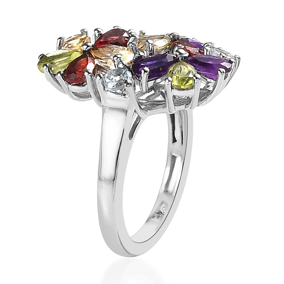 Multi Gemstone Floral Ring in Platinum Over Bronze (Size 7.0) 3.30 ctw image number 3