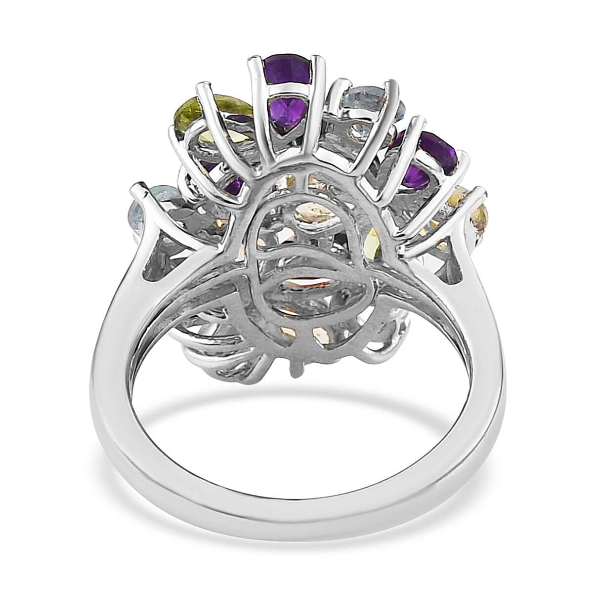 Multi Gemstone Floral Ring in Platinum Over Bronze (Size 7.0) 3.30 ctw image number 4