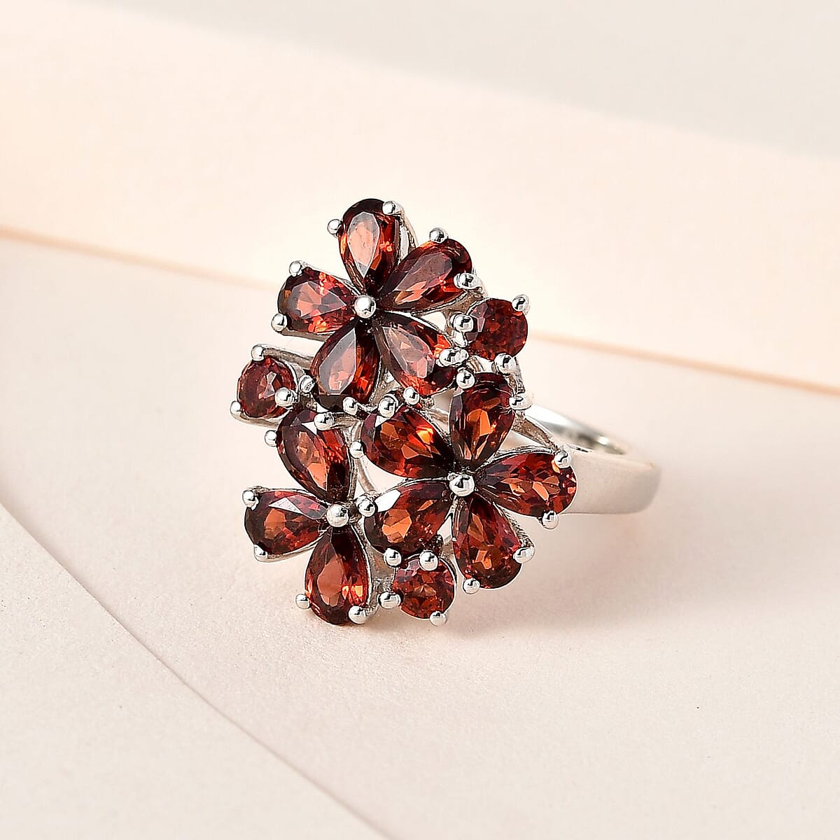 Mozambique Garnet Floral Ring in Platinum Over Bronze (Size 6.0) 3.25 ctw image number 1