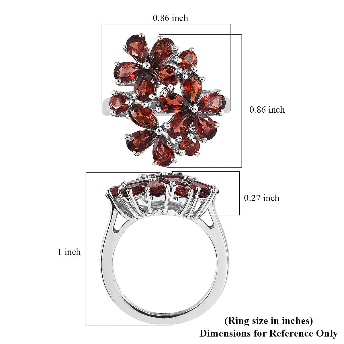 Mozambique Garnet Floral Ring in Platinum Over Bronze (Size 6.0) 3.25 ctw image number 5
