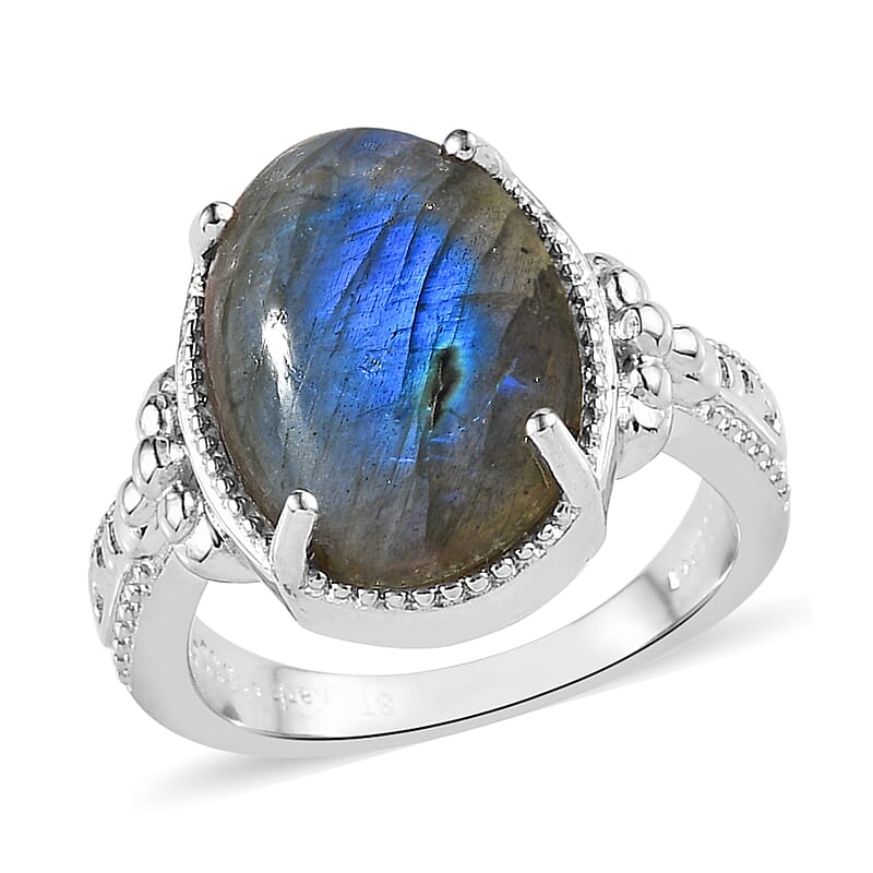 Karis Malagasy Labradorite Solitaire Ring in Platinum Bond (Size 10.0) 6.00 ctw