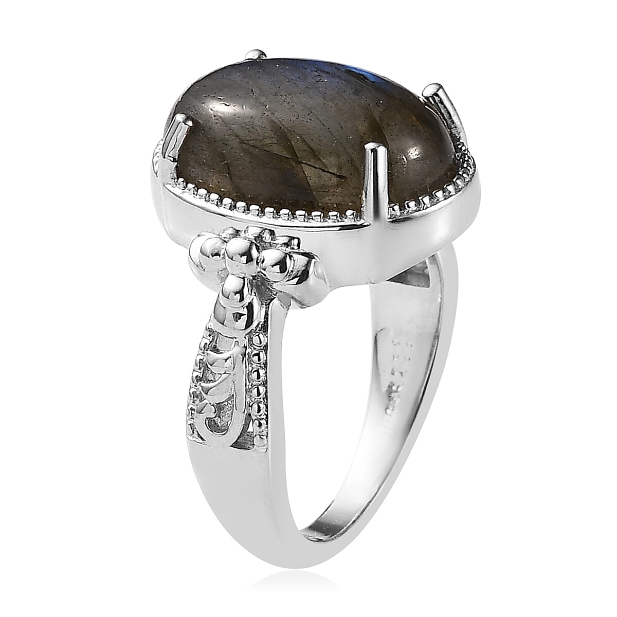Karis Malagasy Labradorite Solitaire Ring in Platinum Bond (Size 10.0) 6.00 ctw