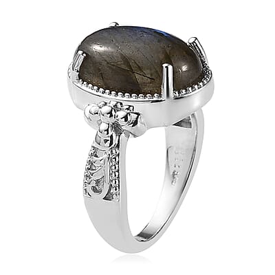 Karis Malagasy Labradorite Solitaire Ring in Platinum Bond (Size 10.0) 6.00 ctw