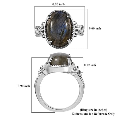 Karis Malagasy Labradorite Solitaire Ring in Platinum Bond (Size 10.0) 6.00 ctw