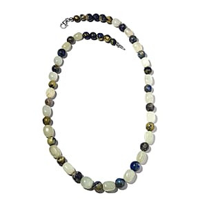 Prehnite and Sodalite 275.00 ctw Beaded Necklace 20 Inches in Sterling Silver