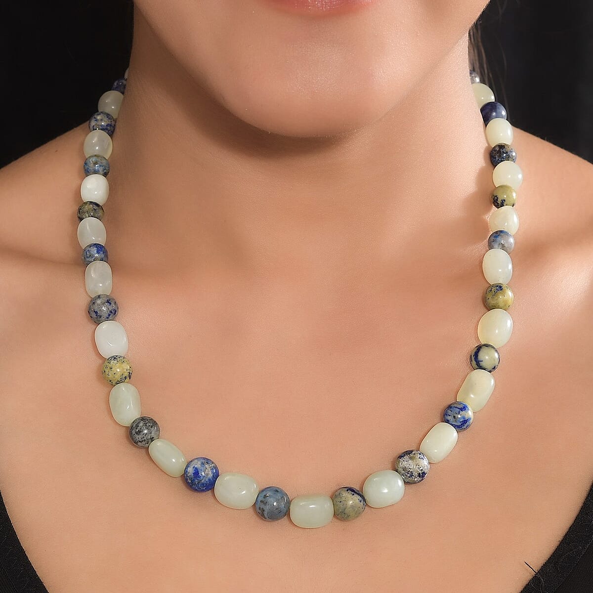 Prehnite and Sodalite 275.00 ctw Beaded Necklace 20 Inches in Sterling Silver image number 2