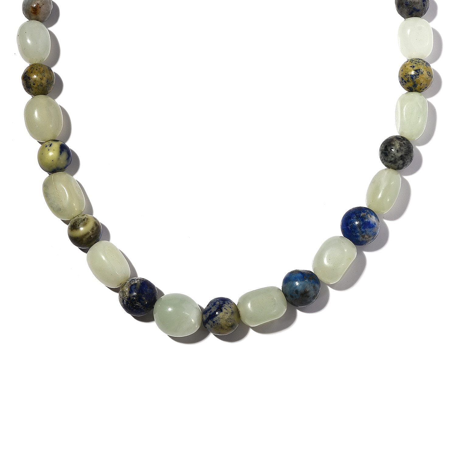 Prehnite and Sodalite 275.00 ctw Beaded Necklace 20 Inches in Sterling Silver