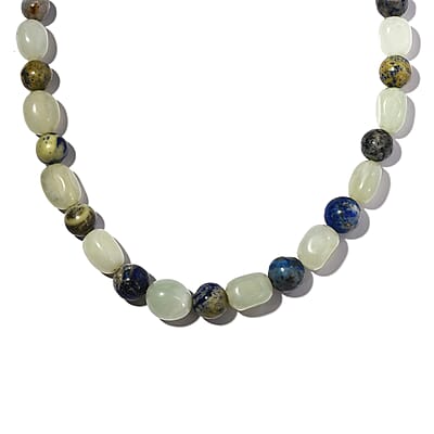 Prehnite and Sodalite 275.00 ctw Beaded Necklace 20 Inches in Sterling Silver