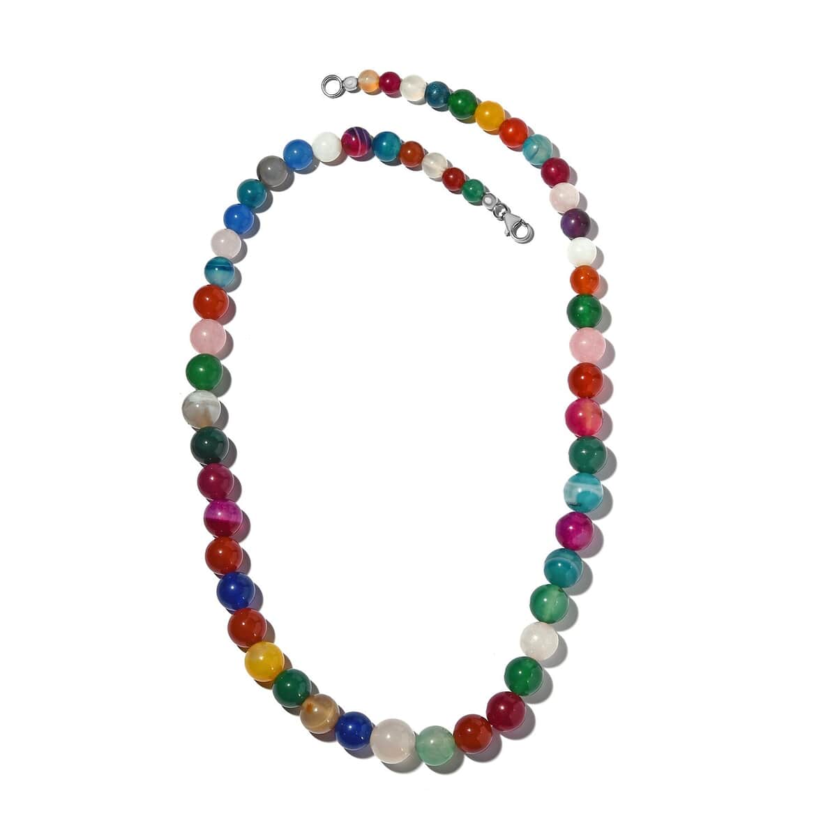 Multi Agate Beaded Necklace 20 Inches in Sterling Silver 293.50 ctw image number 0