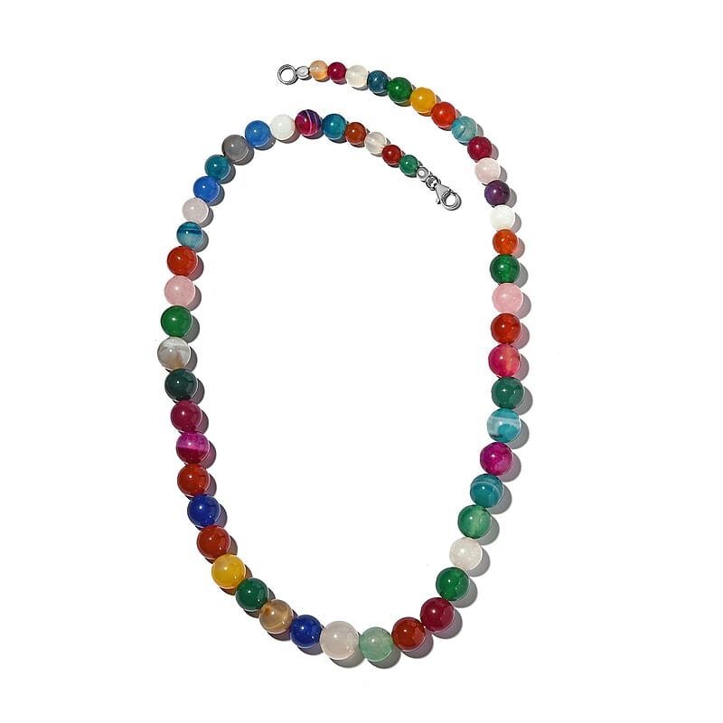 Multi Agate Beaded Necklace 20 Inches in Sterling Silver 293.50 ctw