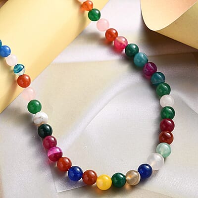 Multi Agate Beaded Necklace 20 Inches in Sterling Silver 293.50 ctw