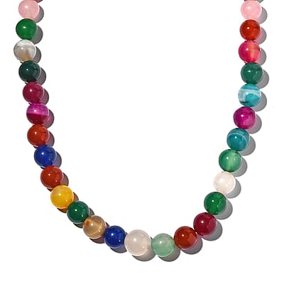 Multi Agate Beaded Necklace 20 Inches in Sterling Silver 293.50 ctw