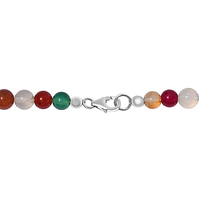 Multi Agate Beaded Necklace 20 Inches in Sterling Silver 293.50 ctw