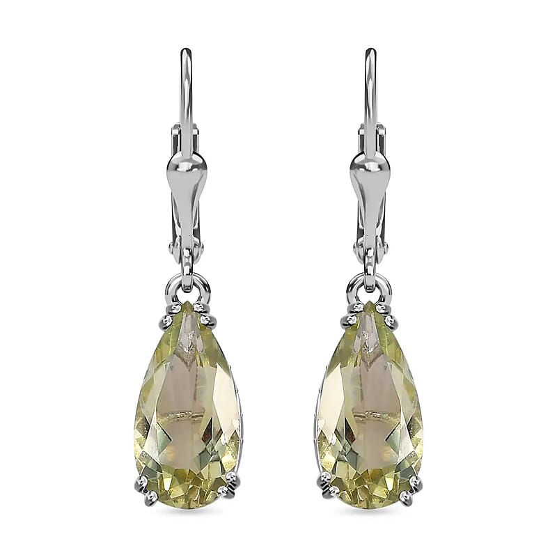 AAA Montezuma Prasiolite Earrings in Platinum Over Sterling Silver, Solitaire Earrings, Dangle Drop Earrings 5.40 ctw