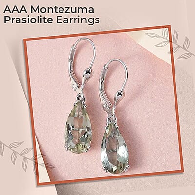 AAA Montezuma Prasiolite Earrings in Platinum Over Sterling Silver, Solitaire Earrings, Dangle Drop Earrings 5.40 ctw