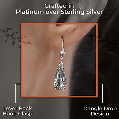 AAA Montezuma Prasiolite Earrings in Platinum Over Sterling Silver, Solitaire Earrings, Dangle Drop Earrings 5.40 ctw
