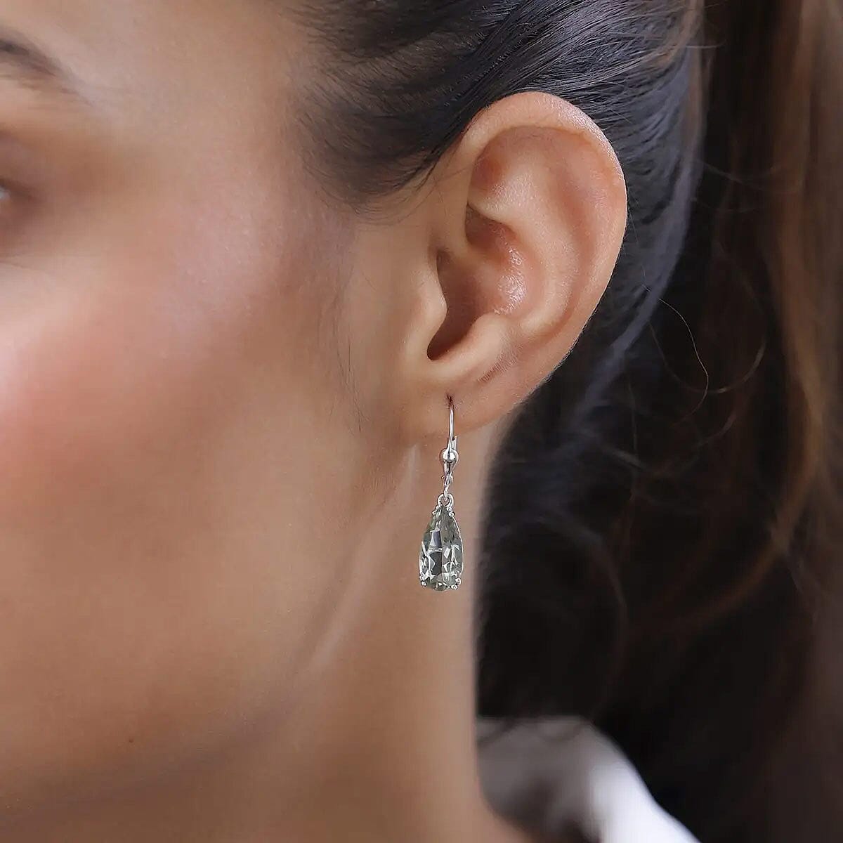 AAA Montezuma Prasiolite Earrings in Platinum Over Sterling Silver, Solitaire Earrings, Dangle Drop Earrings 5.40 ctw image number 4