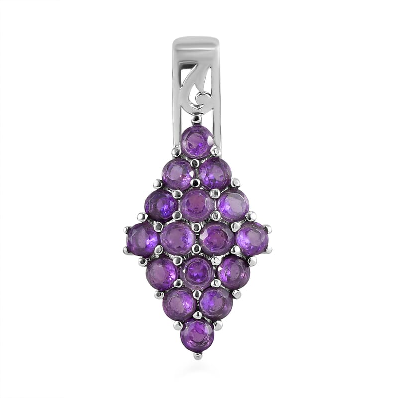 Amethyst Pendant in Stainless Steel 1.75 ctw , Tarnish-Free, Waterproof, Sweat Proof Jewelry