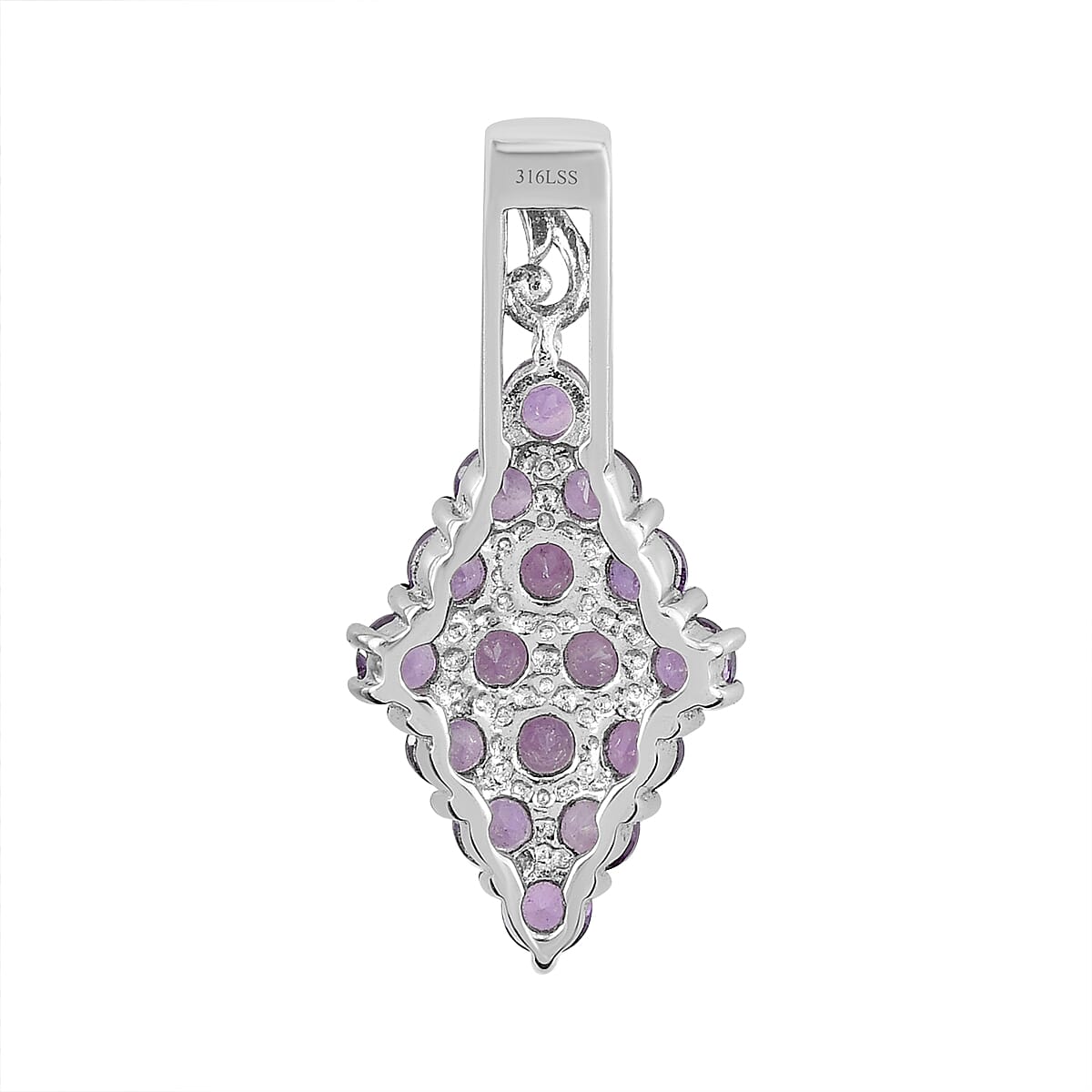 Amethyst Pendant in Stainless Steel 1.75 ctw , Tarnish-Free, Waterproof, Sweat Proof Jewelry