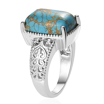 Mojave Blue Turquoise Solitaire Ring in Platinum Over Copper with Magnet (Size 10.0) 6.25 ctw