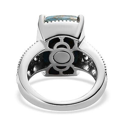 Mojave Blue Turquoise Solitaire Ring in Platinum Over Copper with Magnet (Size 10.0) 6.25 ctw