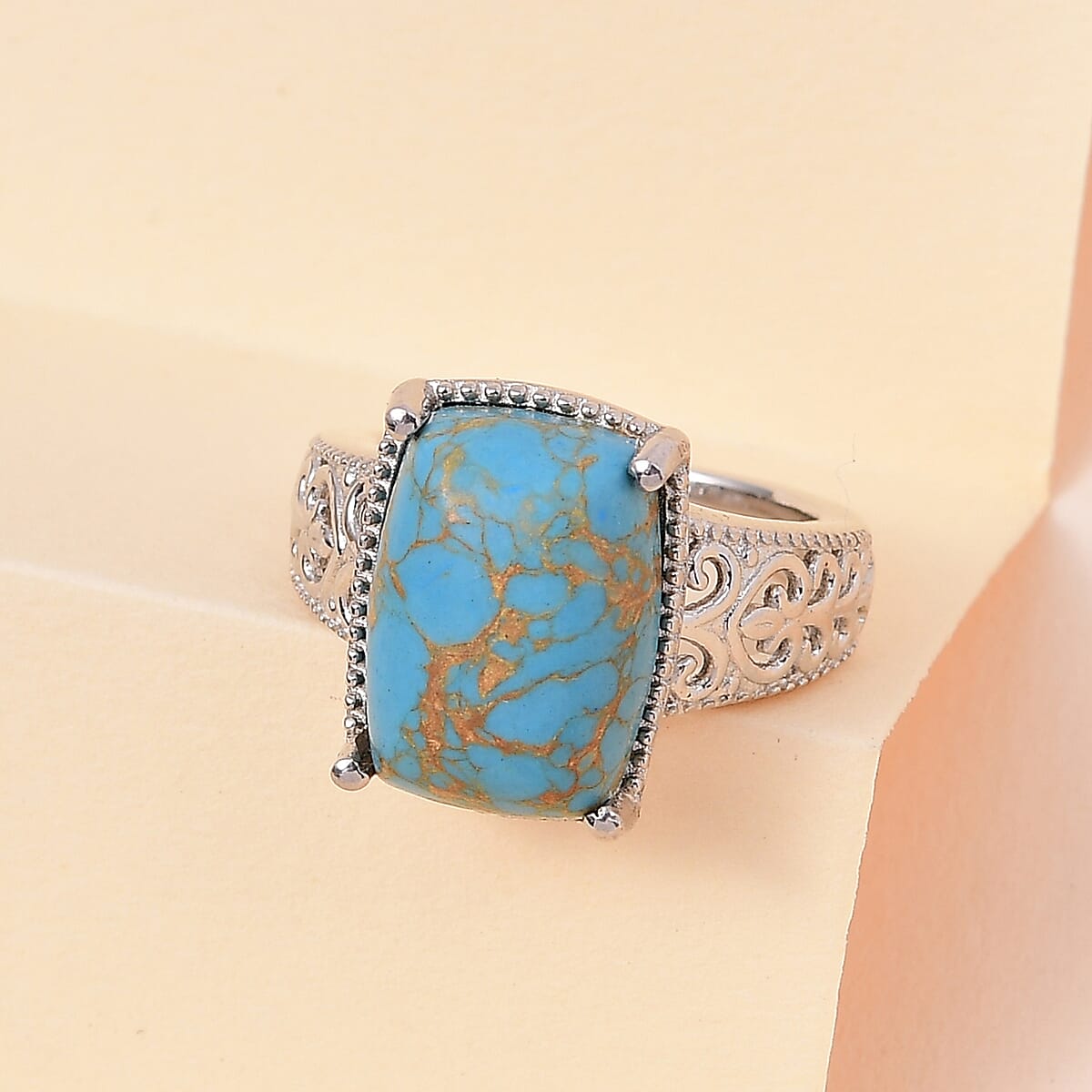 Mojave Blue Turquoise Solitaire Ring in Platinum Over Copper with Magnet (Size 9.0) 6.25 ctw image number 1