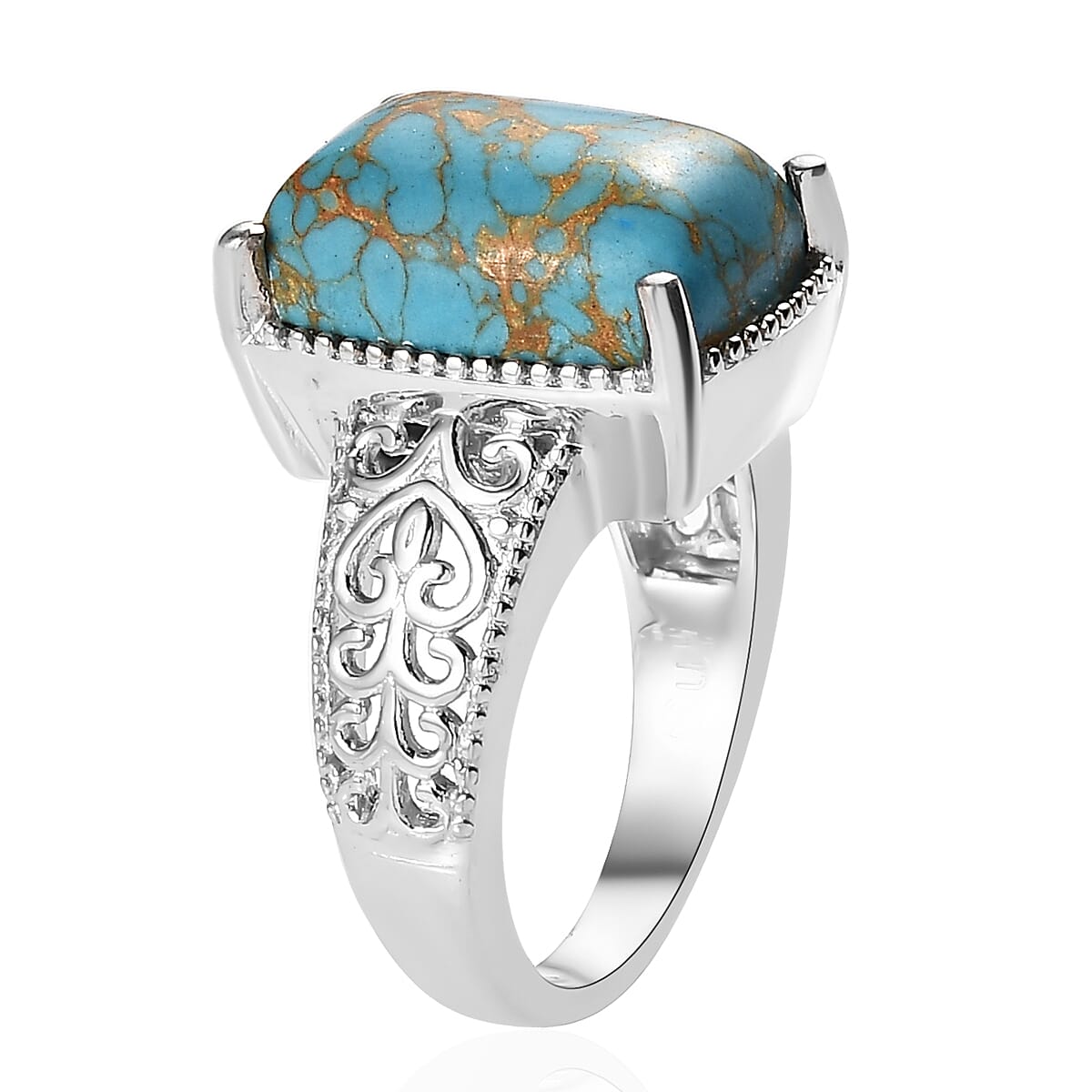 Mojave Blue Turquoise Solitaire Ring in Platinum Over Copper with Magnet (Size 9.0) 6.25 ctw image number 3