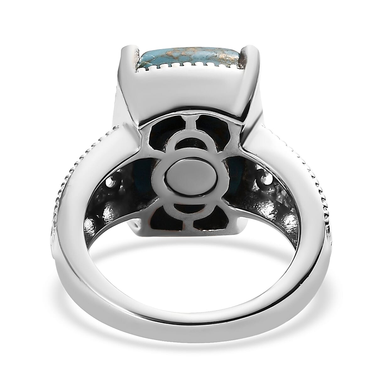 Mojave Blue Turquoise Solitaire Ring in Platinum Over Copper with Magnet (Size 9.0) 6.25 ctw image number 4