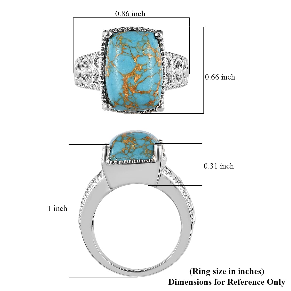 Mojave Blue Turquoise Solitaire Ring in Platinum Over Copper with Magnet (Size 9.0) 6.25 ctw image number 5