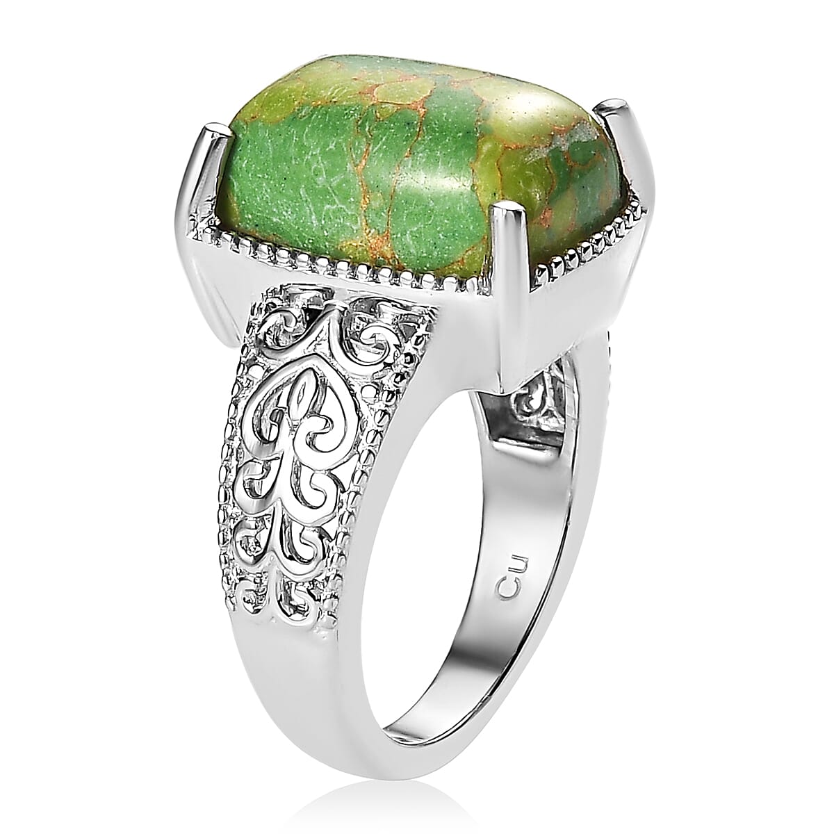 Mojave Green Turquoise Solitaire Ring in Platinum Over Copper with Magnet (Size 7.0) 6.35 ctw image number 3