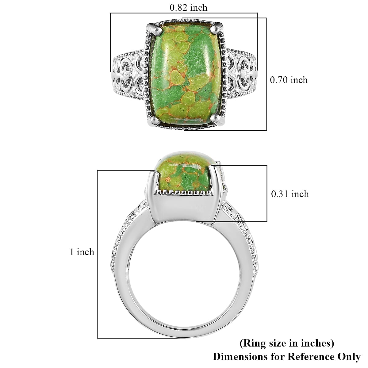 Mojave Green Turquoise Solitaire Ring in Platinum Over Copper with Magnet (Size 7.0) 6.35 ctw image number 5