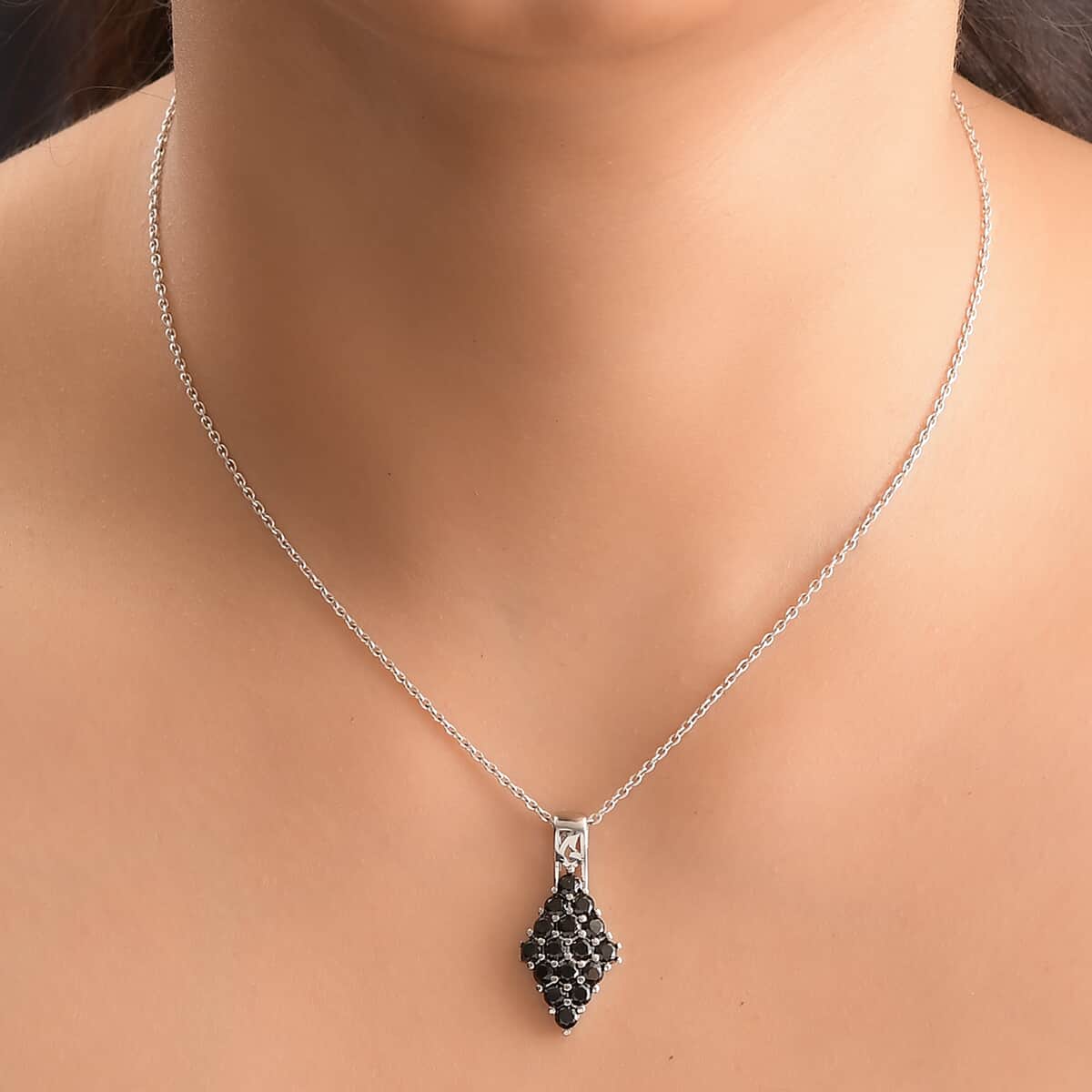 Thai Black Spinel Pendant in Stainless Steel 2.15 ctw , Tarnish-Free, Waterproof, Sweat Proof Jewelry image number 2