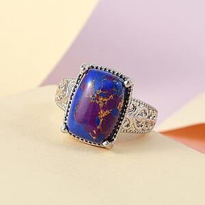 Mojave Purple Turquoise Solitaire Ring in Platinum Over Copper with Magnet (Size 11.0) 6.50 ctw