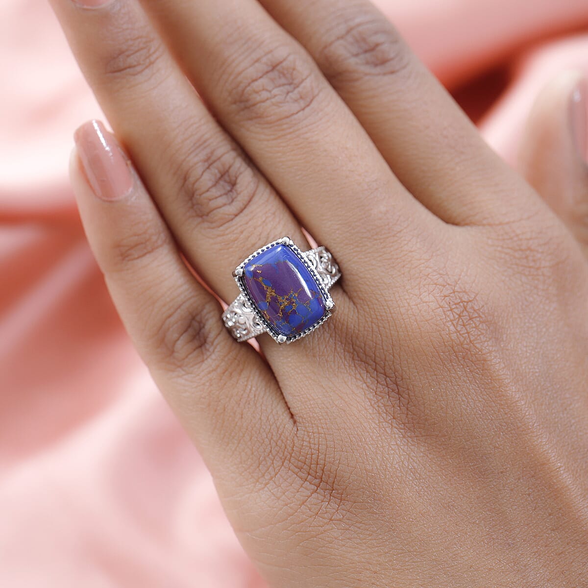 Mojave Purple Turquoise Solitaire Ring in Platinum Over Copper with Magnet (Size 11.0) 6.50 ctw image number 2